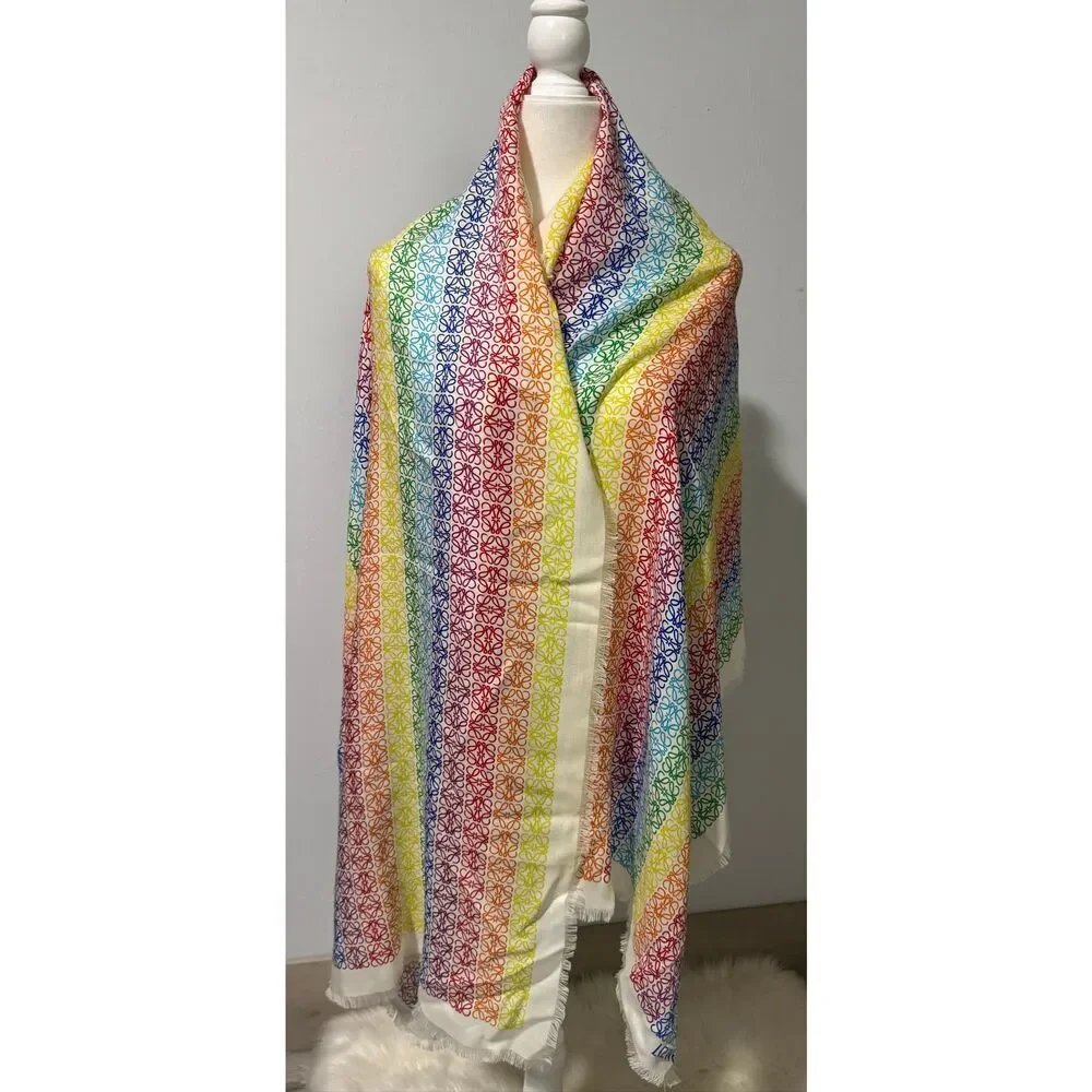 Loewe NWT  Monogram rainbow stripe scarf wool silk cashmere blend